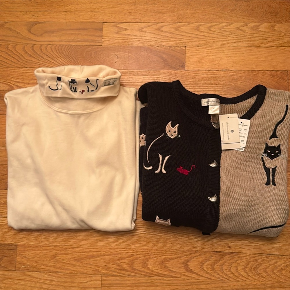 NWT XL Cat Themed Cardigan & Turtleneck Set